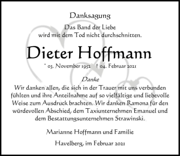 Traueranzeige von Dieter Hoffmann  von Magdeburger Volksstimme