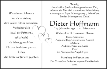 Traueranzeige von Dieter Hoffmann  von Magdeburger Volksstimme