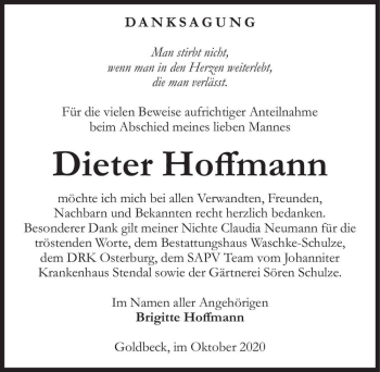 Traueranzeige von Dieter Hoffmann  von Magdeburger Volksstimme