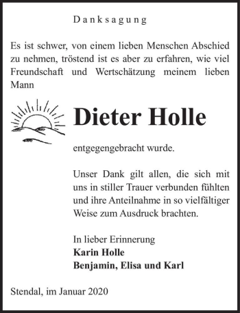 Traueranzeige von Dieter Holle  von Magdeburger Volksstimme