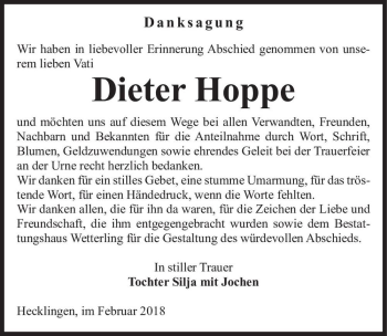 Traueranzeige von Dieter Hoppe  von Magdeburger Volksstimme