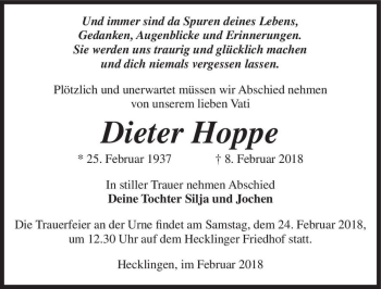 Traueranzeige von Dieter Hoppe  von Magdeburger Volksstimme