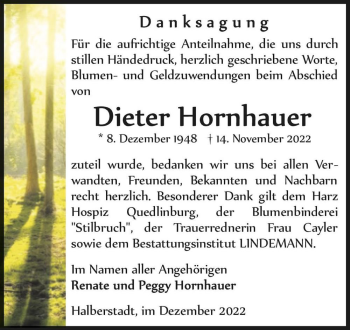 Traueranzeige von Dieter Hornhauer  von Magdeburger Volksstimme