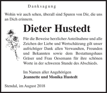 Traueranzeige von Dieter Hustedt  von Magdeburger Volksstimme