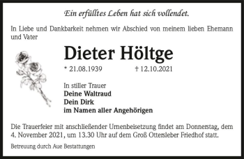 Traueranzeige von Dieter Höltge  von Magdeburger Volksstimme