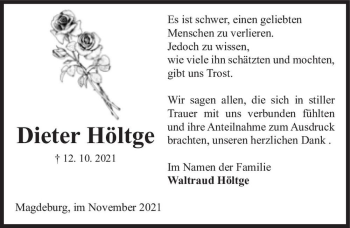 Traueranzeige von Dieter Höltge  von Magdeburger Volksstimme