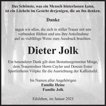 Traueranzeige von Dieter Jolk  von Magdeburger Volksstimme