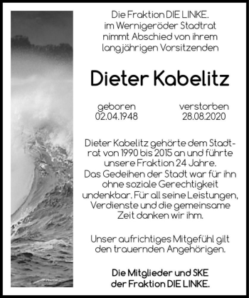 Traueranzeige von Dieter Kabelitz  von Magdeburger Volksstimme