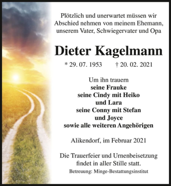 Traueranzeige von Dieter Kagelmann  von Magdeburger Volksstimme