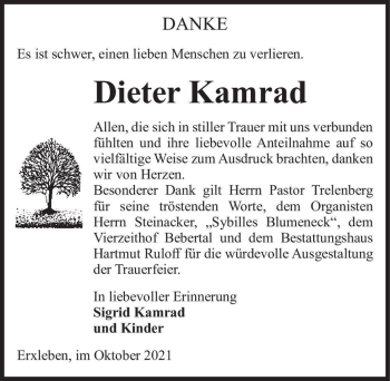 Traueranzeige von Dieter Kamrad  von Magdeburger Volksstimme