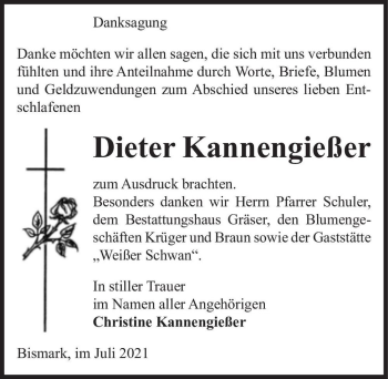 Traueranzeige von Dieter Kanenngießer  von Magdeburger Volksstimme