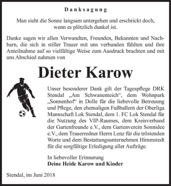 Traueranzeige von Dieter Karow  von Magdeburger Volksstimme
