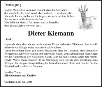 Traueranzeige von Dieter Kiemann  von Magdeburger Volksstimme