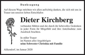 Traueranzeige von Dieter Kirchberg  von Magdeburger Volksstimme