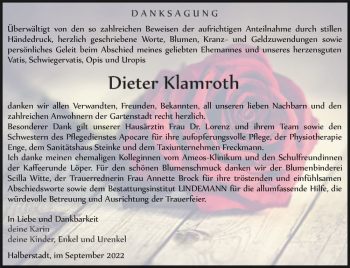 Traueranzeige von Dieter Klamroth  von Magdeburger Volksstimme