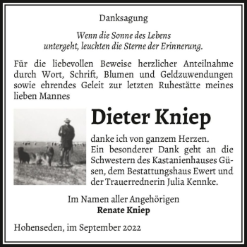 Traueranzeige von Dieter Kniep  von Magdeburger Volksstimme