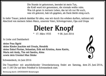 Traueranzeige von Dieter Knopf  von Magdeburger Volksstimme