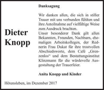 Traueranzeige von Dieter Knopp  von Magdeburger Volksstimme