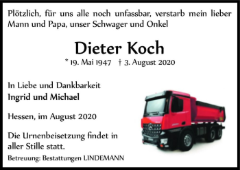 Traueranzeige von Dieter Koch  von Magdeburger Volksstimme