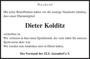 Traueranzeige von Dieter Kolditz  von Magdeburger Volksstimme