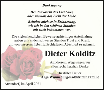 Traueranzeige von Dieter Kolditz  von Magdeburger Volksstimme