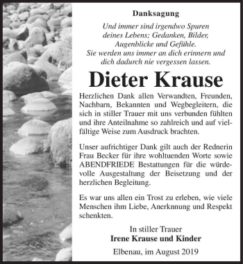Traueranzeige von Dieter Krause  von Magdeburger Volksstimme