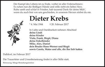 Traueranzeige von Dieter Krebs  von Magdeburger Volksstimme