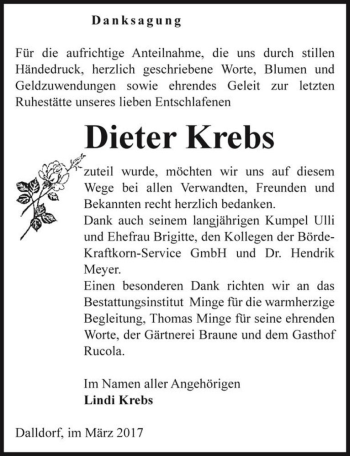 Traueranzeige von Dieter Krebs  von Magdeburger Volksstimme