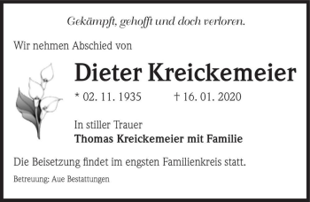 Traueranzeige von Dieter Kreickemeier  von Magdeburger Volksstimme