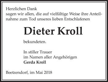 Traueranzeige von Dieter Kroll  von Magdeburger Volksstimme