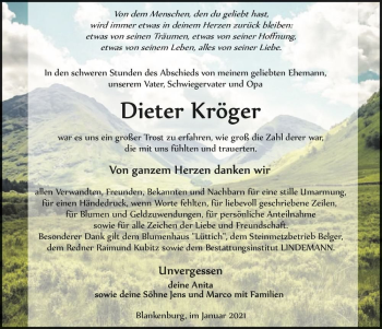 Traueranzeige von Dieter Kröger  von Magdeburger Volksstimme