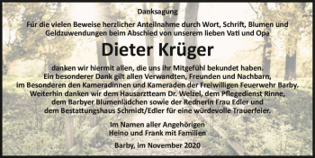 Traueranzeige von Dieter Krüger  von Magdeburger Volksstimme