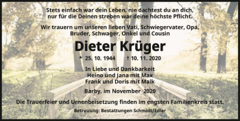 Traueranzeige von Dieter Krüger  von Magdeburger Volksstimme