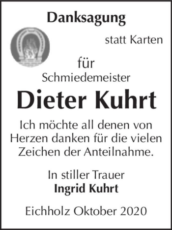 Traueranzeige von Dieter Kuhrt  von Magdeburger Volksstimme