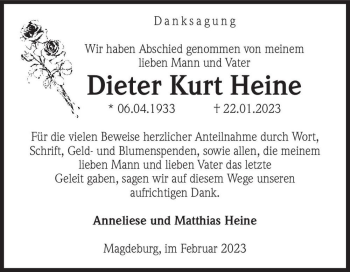Traueranzeige von Dieter Kurt Heine  von Magdeburger Volksstimme