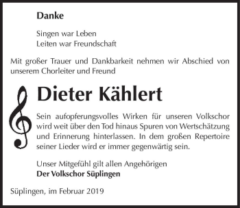 Traueranzeige von Dieter Kählert  von Magdeburger Volksstimme