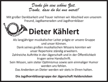 Traueranzeige von Dieter Kählert  von Magdeburger Volksstimme