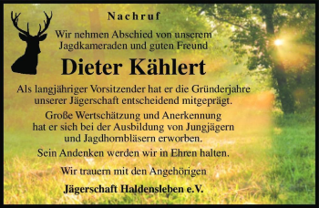 Traueranzeige von Dieter Kählert  von Magdeburger Volksstimme