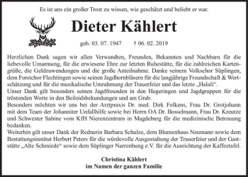 Traueranzeige von Dieter Kählert  von Magdeburger Volksstimme