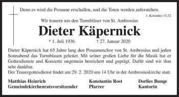 Traueranzeige von Dieter Käpernick  von Magdeburger Volksstimme