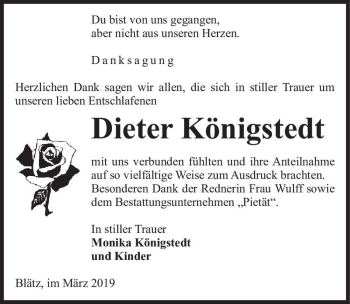 Traueranzeige von Dieter Königstedt  von Magdeburger Volksstimme