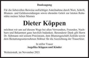 Traueranzeige von Dieter Köppen  von Magdeburger Volksstimme