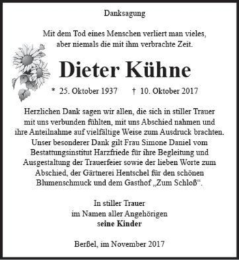 Traueranzeige von Dieter Kühne  von Magdeburger Volksstimme