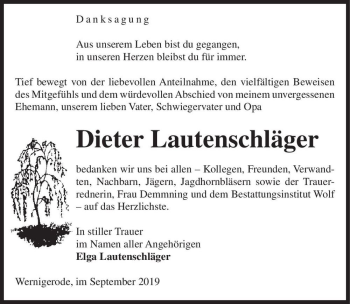 Traueranzeige von Dieter Lautenschläger  von Magdeburger Volksstimme