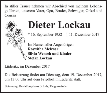 Traueranzeige von Dieter Lockau  von Magdeburger Volksstimme