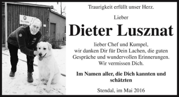 Traueranzeige von Dieter Lusznat  von Magdeburger Volksstimme