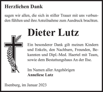 Traueranzeige von Dieter Lutz  von Magdeburger Volksstimme