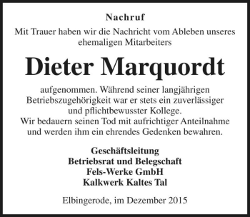 Traueranzeige von Dieter Marquordt  von Magdeburger Volksstimme