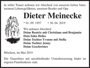 Traueranzeige von Dieter Meinecke  von Magdeburger Volksstimme