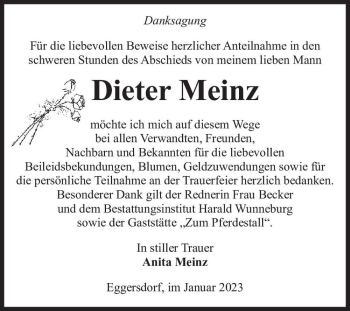 Traueranzeige von Dieter Meinz  von Magdeburger Volksstimme
